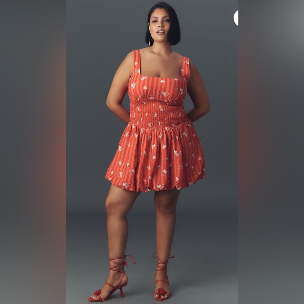 Floral Square-Neck Smocked Mini Dress